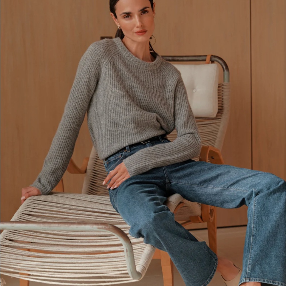 Jenni Kayne Cashmere Fisherman Sweater Small Womens Heather Grey EUC